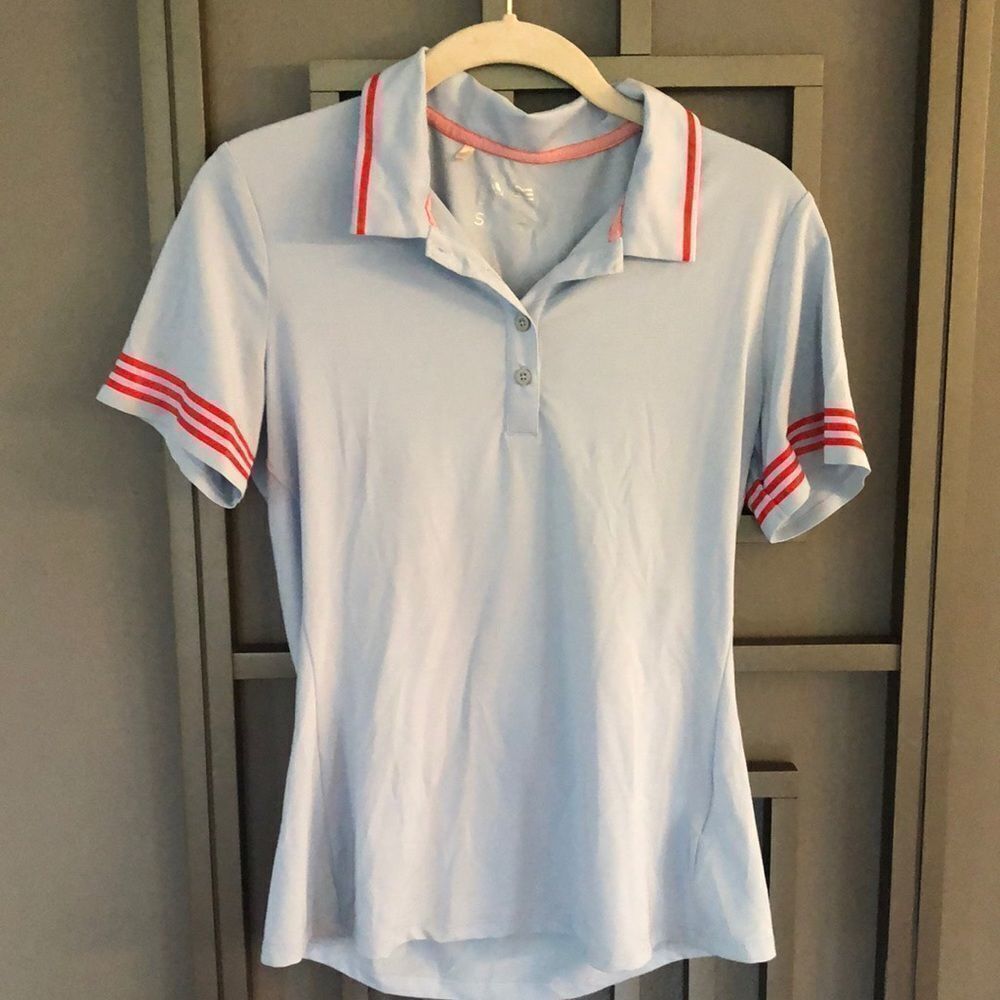 Adidas Collared short sleeve top light blue red size S